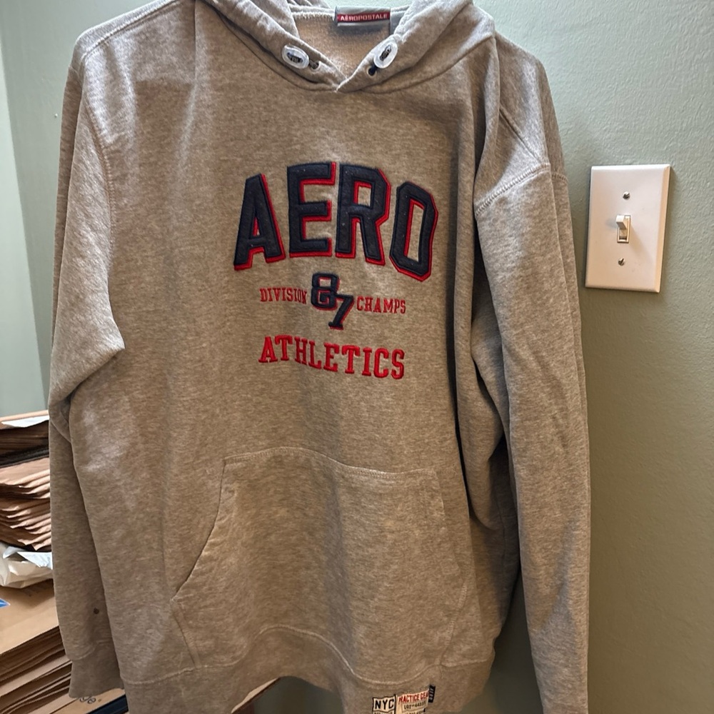 Aeropostale Gray Athletic Hoodie with Red Accents
